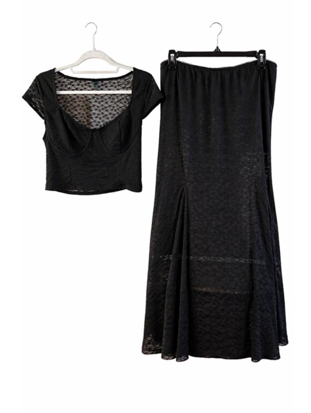 Black Lace Crop Top and Skirt Set Wild Fable Size Large